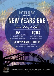 Fortune of War The Rocks Sydney Oldest Pub NYE 2016 New Years Eve Bar Pub Bistro Live Music