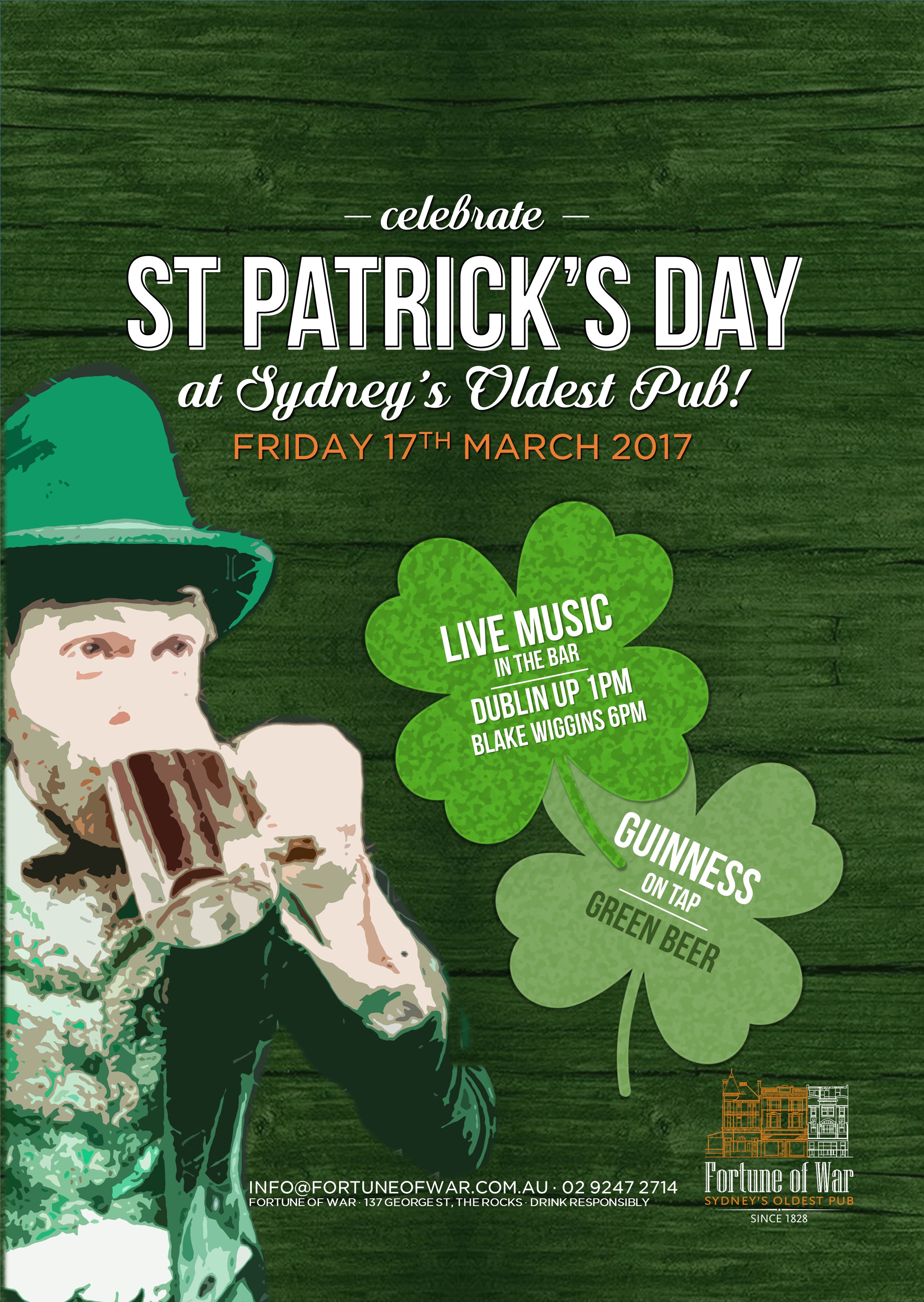 St Patrick's Day Pats The Rocks Sydney Fortune of War Bar Pub Guinness